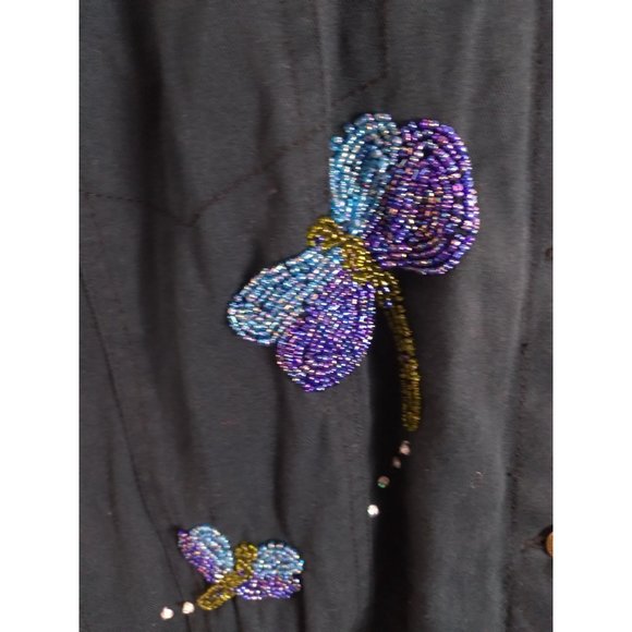 Vtg. Quacker Factory Embellished/pearl beaded Dragonflies button Jacket Large - Picture 10 of 16